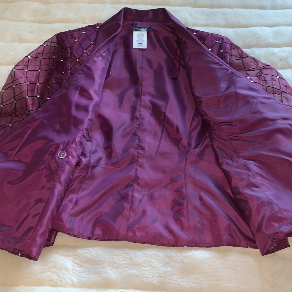 Vintage 80s sparkling sheer organza purple satin wrap blazer jacket M L - Picture 13 of 16
